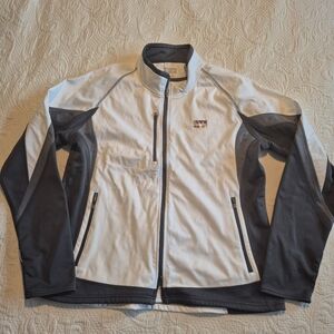 Elevate women's size 2XL white & gray light weight jacket has logo EUC